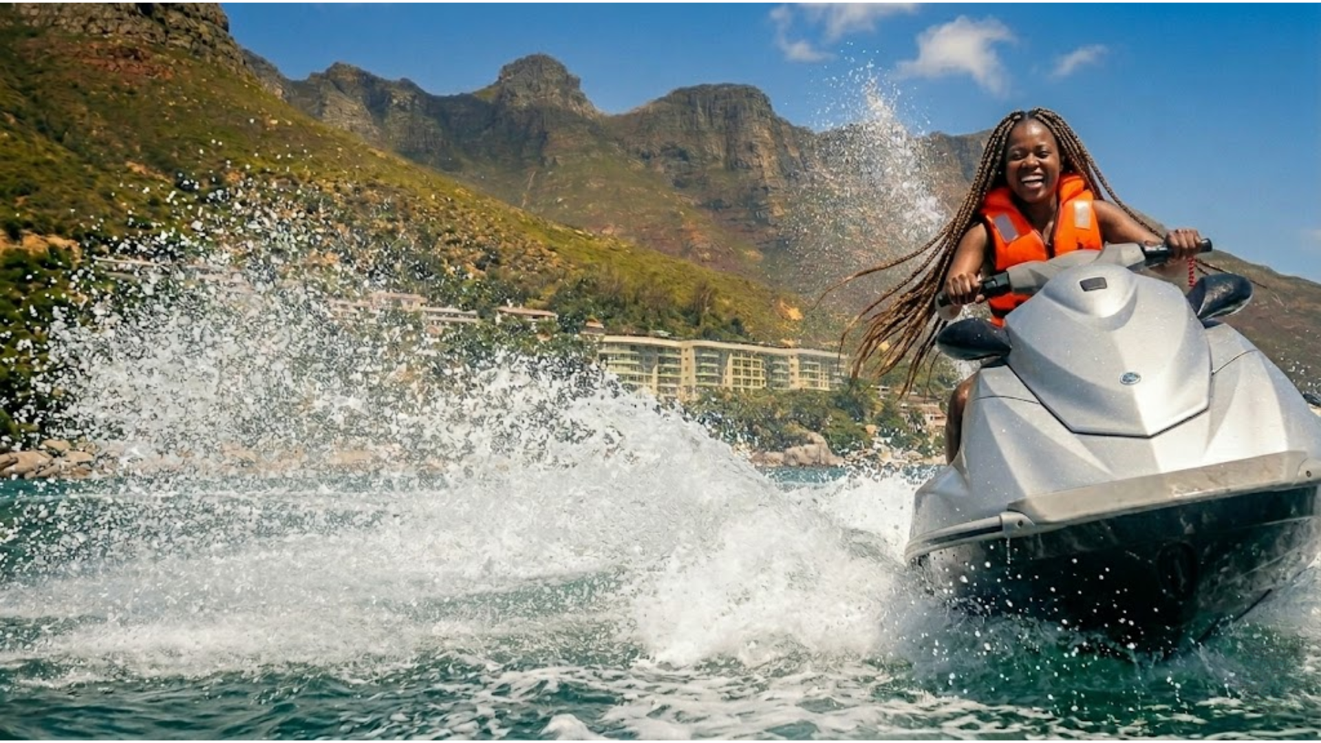 Jet ski cutting through Atlantic water off Cape Town